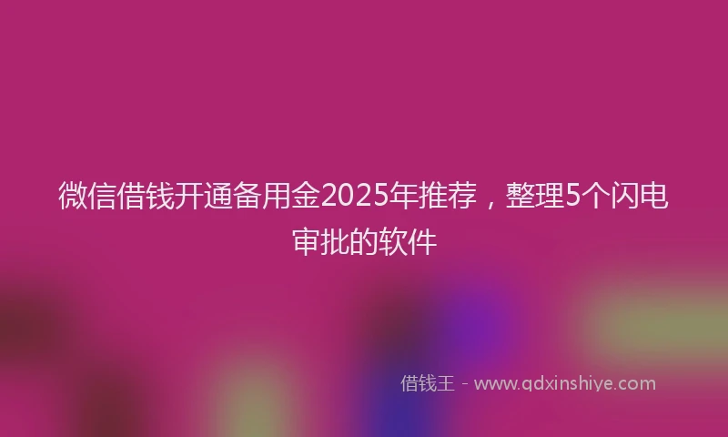 微信借钱开通备用金2025年推荐，整理5个闪电审批的软件