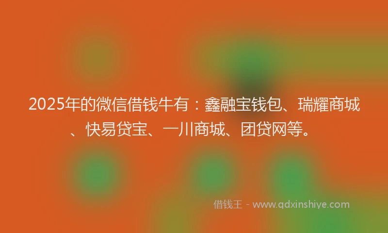 2025年的微信借钱牛有：鑫融宝钱包、瑞耀商城、快易贷宝、一川商城、团贷网等。