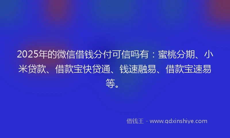 2025年的微信借钱分付可信吗有：蜜桃分期、小米贷款、借款宝快贷通、钱速融易、借款宝速易等。