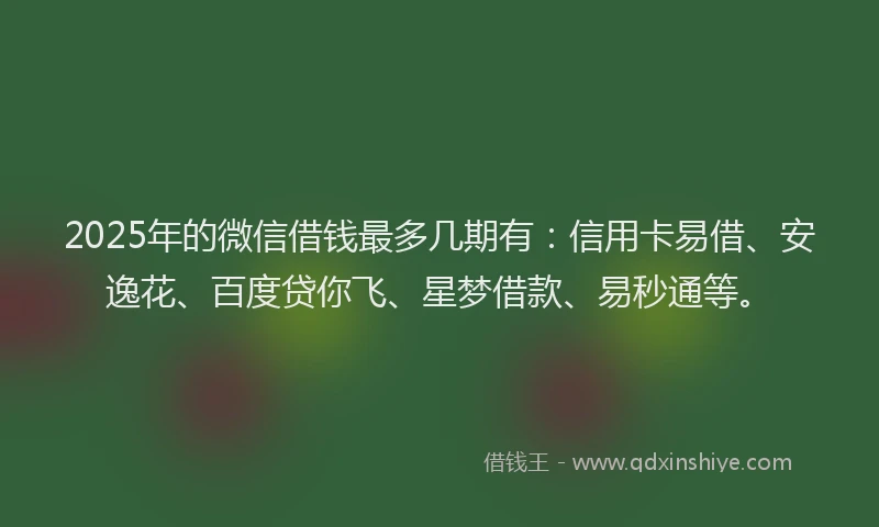 2025年的微信借钱最多几期有：信用卡易借、安逸花、百度贷你飞、星梦借款、易秒通等。