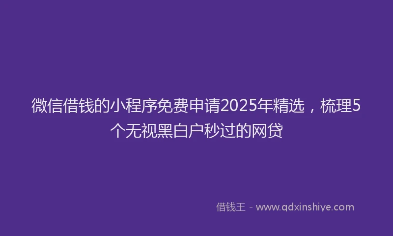 微信借钱的小程序免费申请2025年精选，梳理5个无视黑白户秒过的网贷