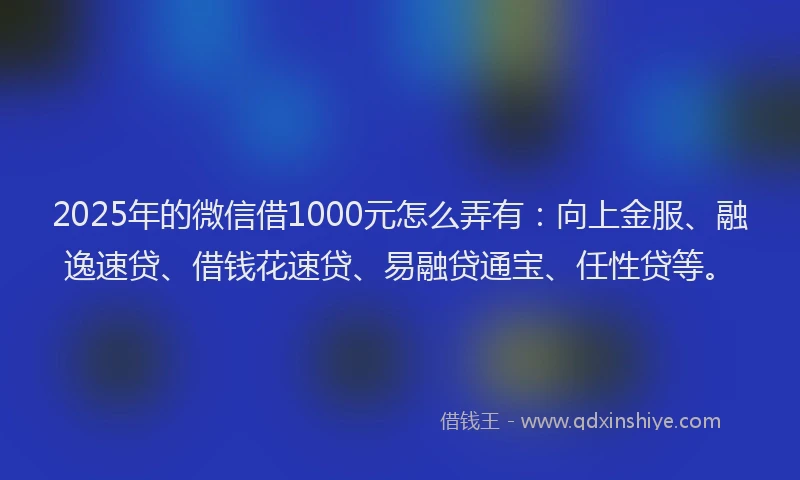 2025年的微信借1000元怎么弄有：向上金服、融逸速贷、借钱花速贷、易融贷通宝、任性贷等。