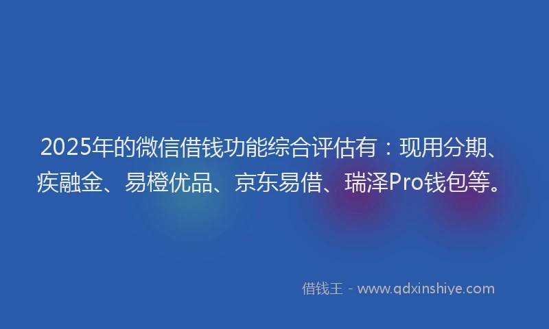 2025年的微信借钱功能综合评估有：现用分期、疾融金、易橙优品、京东易借、瑞泽Pro钱包等。