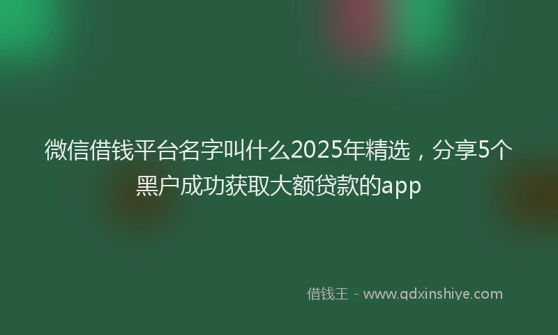 微信借钱平台名字叫什么2025年精选，分享5个黑户成功获取大额贷款的app