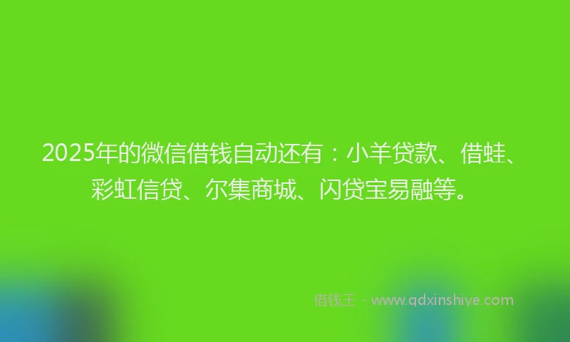 2025年的微信借钱自动还有：小羊贷款、借蛙、彩虹信贷、尔集商城、闪贷宝易融等。