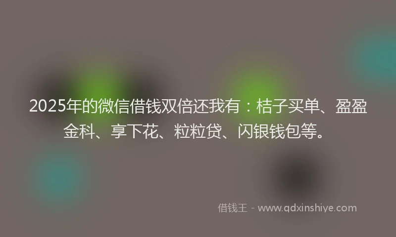 2025年的微信借钱双倍还我有：桔子买单、盈盈金科、享下花、粒粒贷、闪银钱包等。