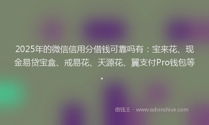 2025年的微信信用分借钱可靠吗有：宝来花、现金易贷宝盒、戒易花、天源花、翼支付Pro钱包等。
