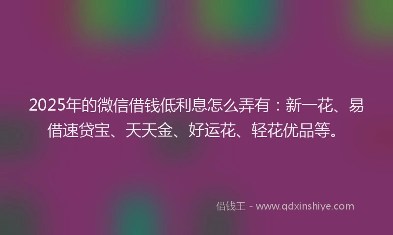 2025年的微信借钱低利息怎么弄有：新一花、易借速贷宝、天天金、好运花、轻花优品等。