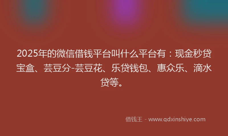 2025年的微信借钱平台叫什么平台有：现金秒贷宝盒、芸豆分-芸豆花、乐贷钱包、惠众乐、滴水贷等。