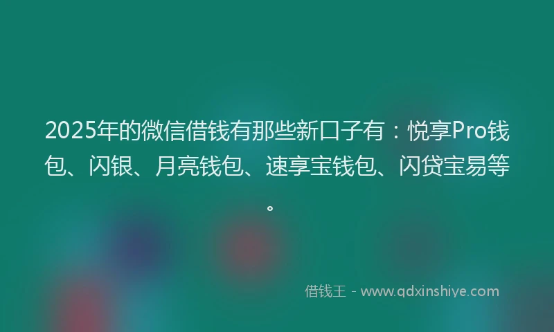 2025年的微信借钱有那些新口子有：悦享Pro钱包、闪银、月亮钱包、速享宝钱包、闪贷宝易等。