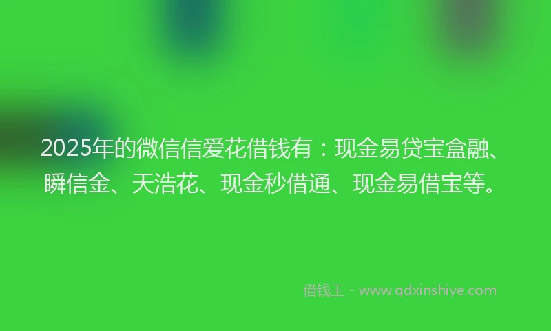 2025年的微信信爱花借钱有：现金易贷宝盒融、瞬信金、天浩花、现金秒借通、现金易借宝等。