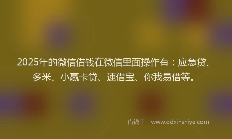 2025年的微信借钱在微信里面操作有：应急贷、多米、小赢卡贷、速借宝、你我易借等。