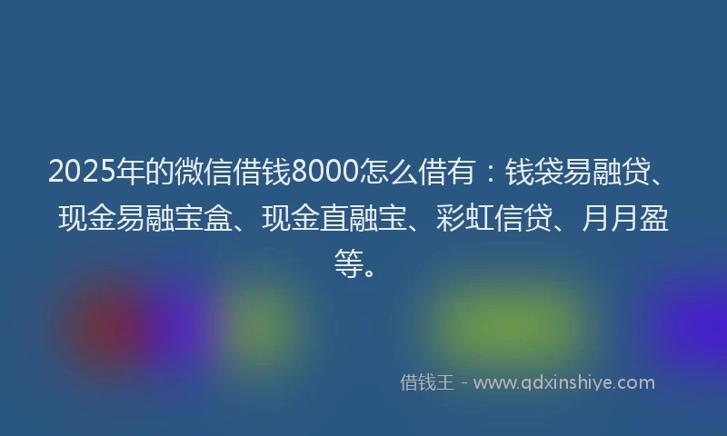 2025年的微信借钱8000怎么借有：钱袋易融贷、现金易融宝盒、现金直融宝、彩虹信贷、月月盈等。