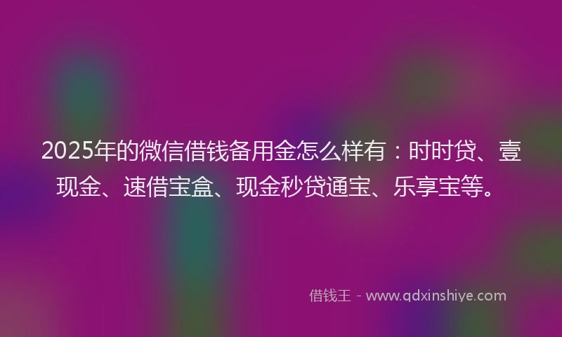 2025年的微信借钱备用金怎么样有：时时贷、壹现金、速借宝盒、现金秒贷通宝、乐享宝等。