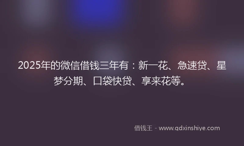 2025年的微信借钱三年有：新一花、急速贷、星梦分期、口袋快贷、享来花等。
