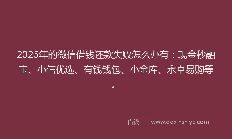 2025年的微信借钱还款失败怎么办有：现金秒融宝、小信优选、有钱钱包、小金库、永卓易购等。