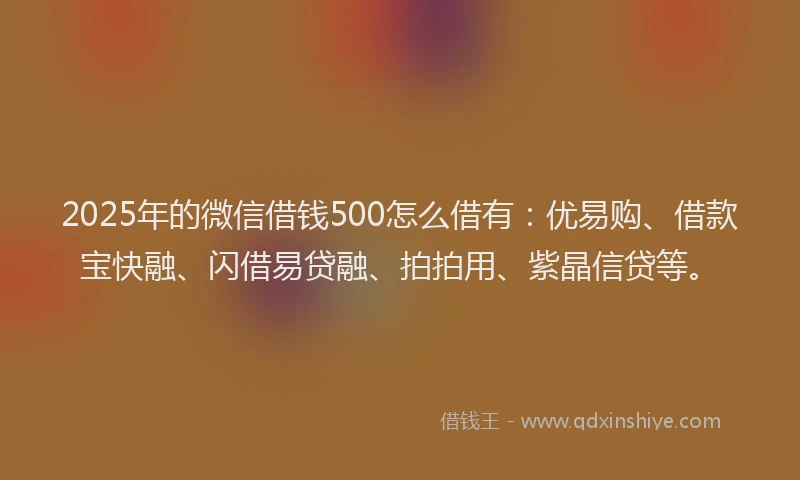 2025年的微信借钱500怎么借有：优易购、借款宝快融、闪借易贷融、拍拍用、紫晶信贷等。