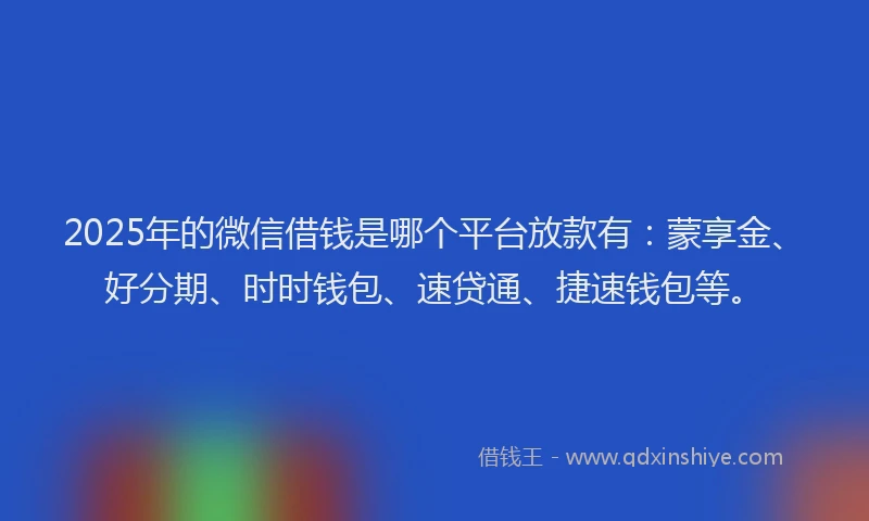 2025年的微信借钱是哪个平台放款有：蒙享金、好分期、时时钱包、速贷通、捷速钱包等。