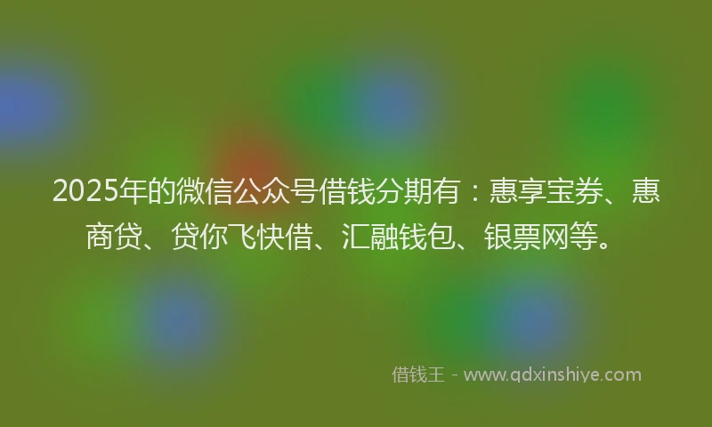 2025年的微信公众号借钱分期有：惠享宝券、惠商贷、贷你飞快借、汇融钱包、银票网等。