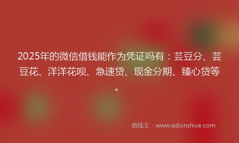 2025年的微信借钱能作为凭证吗有：芸豆分、芸豆花、洋洋花呗、急速贷、现金分期、臻心贷等。