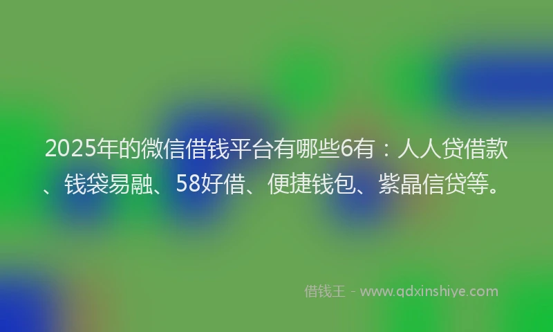 2025年的微信借钱平台有哪些6有：人人贷借款、钱袋易融、58好借、便捷钱包、紫晶信贷等。
