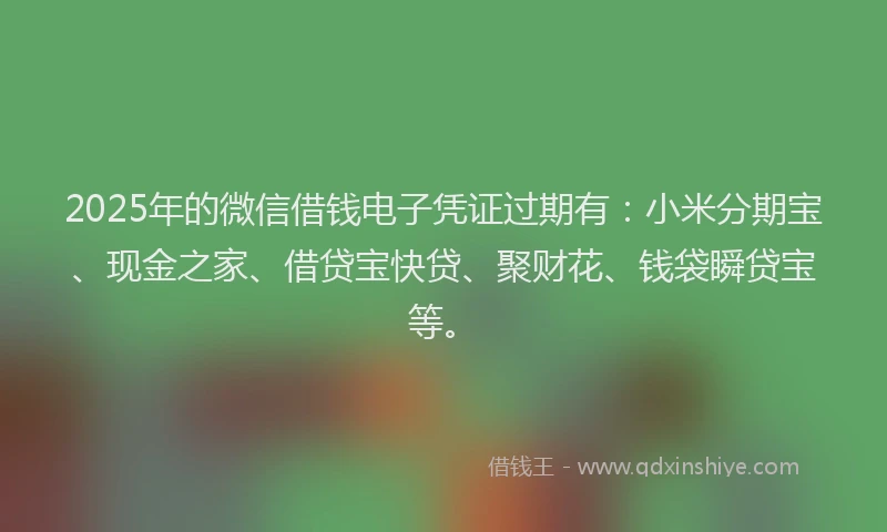 2025年的微信借钱电子凭证过期有：小米分期宝、现金之家、借贷宝快贷、聚财花、钱袋瞬贷宝等。