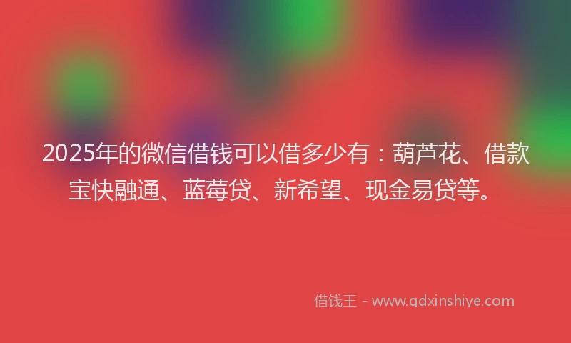 2025年的微信借钱可以借多少有：葫芦花、借款宝快融通、蓝莓贷、新希望、现金易贷等。