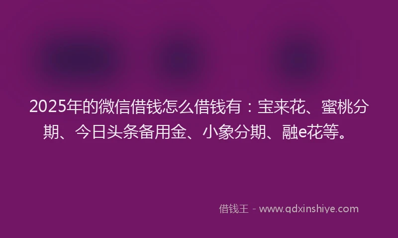 2025年的微信借钱怎么借钱有：宝来花、蜜桃分期、今日头条备用金、小象分期、融e花等。