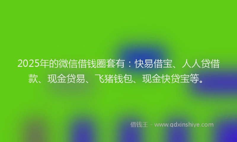 2025年的微信借钱圈套有：快易借宝、人人贷借款、现金贷易、飞猪钱包、现金快贷宝等。