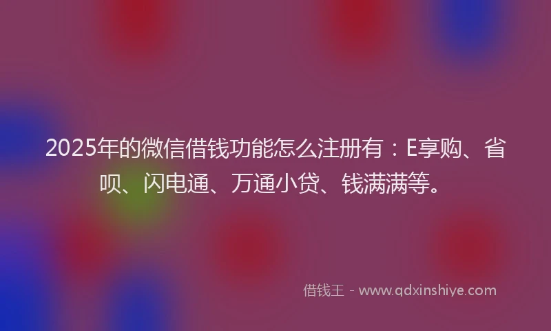 2025年的微信借钱功能怎么注册有：E享购、省呗、闪电通、万通小贷、钱满满等。