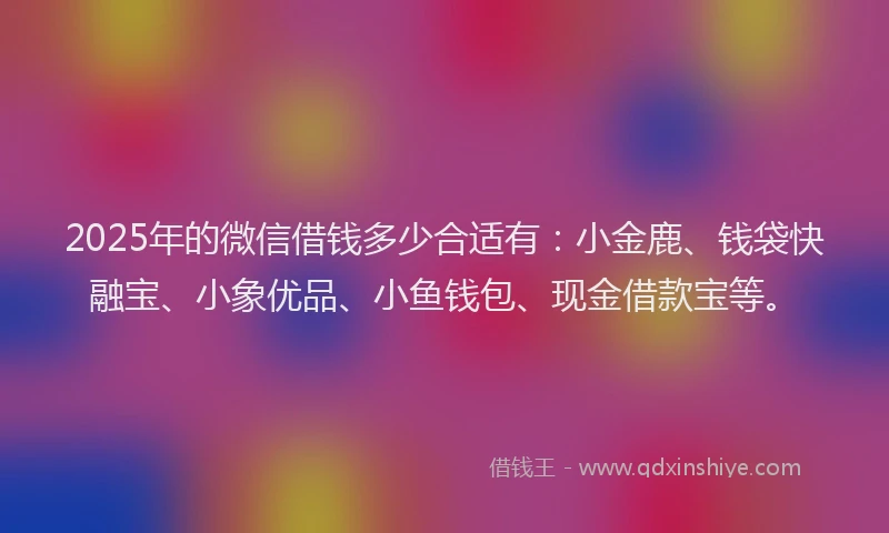 2025年的微信借钱多少合适有：小金鹿、钱袋快融宝、小象优品、小鱼钱包、现金借款宝等。