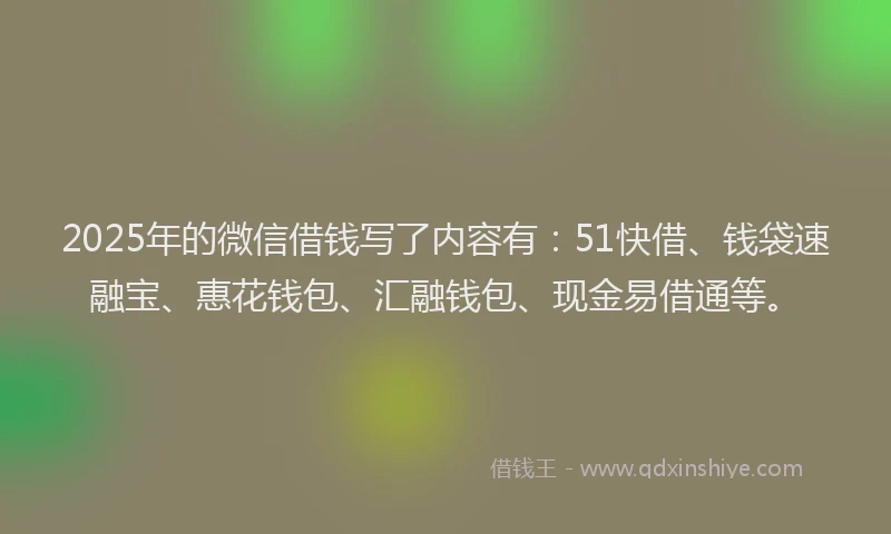 2025年的微信借钱写了内容有：51快借、钱袋速融宝、惠花钱包、汇融钱包、现金易借通等。