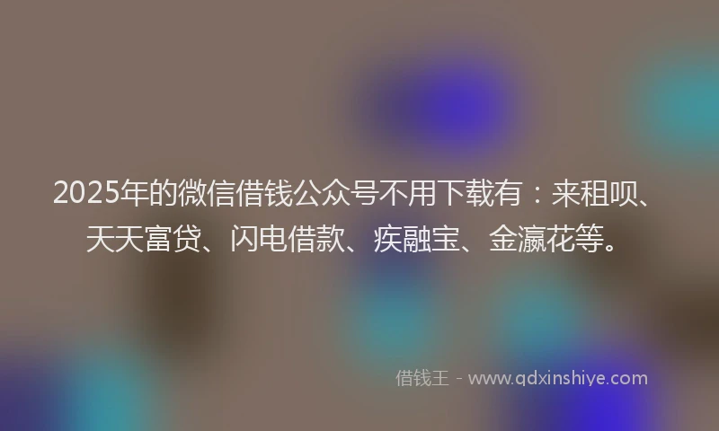 2025年的微信借钱公众号不用下载有：来租呗、天天富贷、闪电借款、疾融宝、金瀛花等。