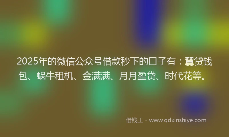 2025年的微信公众号借款秒下的口子有：翼贷钱包、蜗牛租机、金满满、月月盈贷、时代花等。