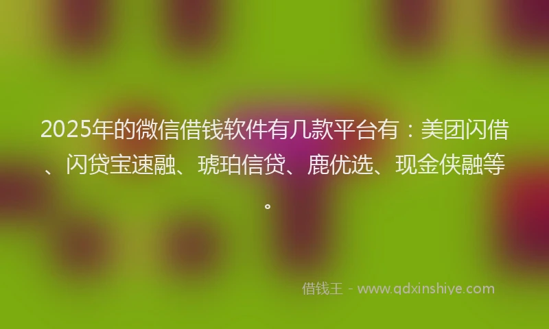 2025年的微信借钱软件有几款平台有：美团闪借、闪贷宝速融、琥珀信贷、鹿优选、现金侠融等。