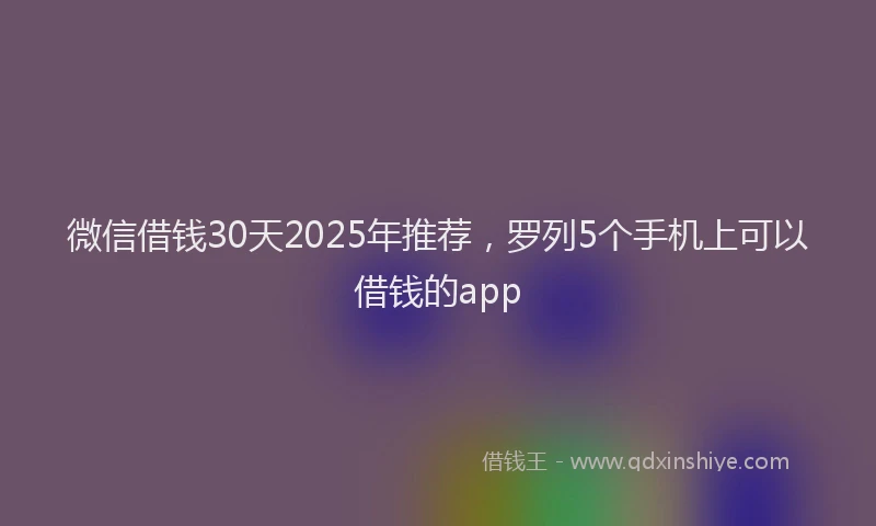微信借钱30天2025年推荐，罗列5个手机上可以借钱的app