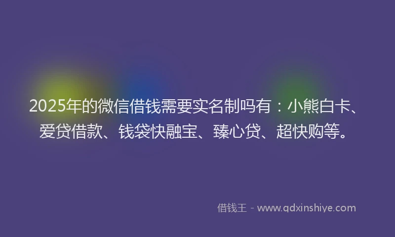 2025年的微信借钱需要实名制吗有：小熊白卡、爱贷借款、钱袋快融宝、臻心贷、超快购等。