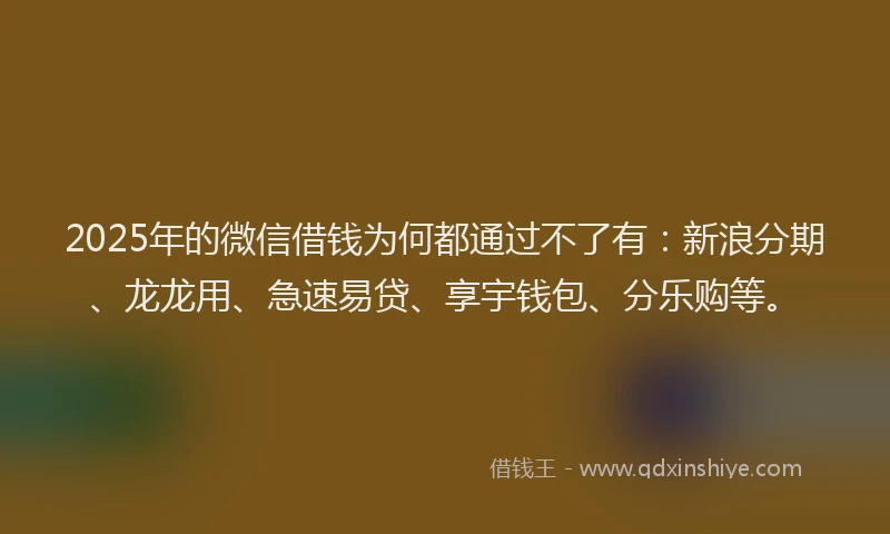 2025年的微信借钱为何都通过不了有：新浪分期、龙龙用、急速易贷、享宇钱包、分乐购等。