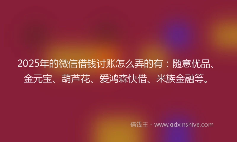 2025年的微信借钱讨账怎么弄的有：随意优品、金元宝、葫芦花、爱鸿森快借、米族金融等。