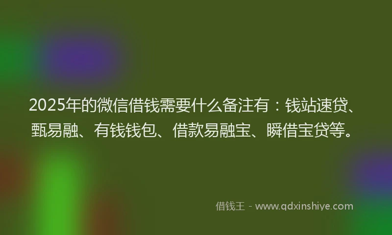 2025年的微信借钱需要什么备注有：钱站速贷、甄易融、有钱钱包、借款易融宝、瞬借宝贷等。