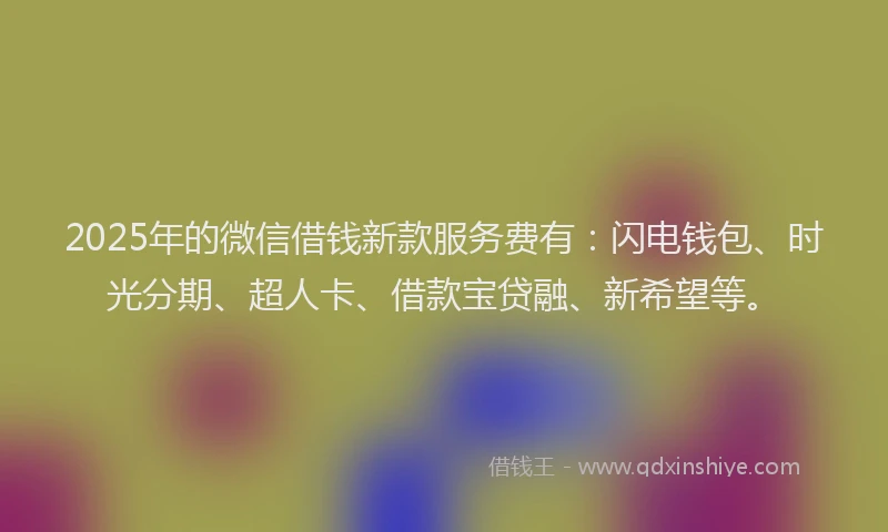 2025年的微信借钱新款服务费有：闪电钱包、时光分期、超人卡、借款宝贷融、新希望等。