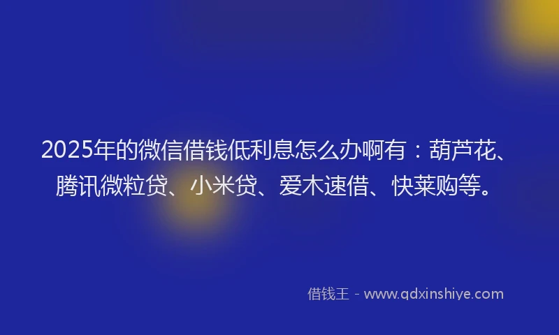 2025年的微信借钱低利息怎么办啊有：葫芦花、腾讯微粒贷、小米贷、爱木速借、快莱购等。