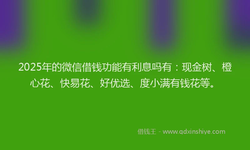 2025年的微信借钱功能有利息吗有：现金树、橙心花、快易花、好优选、度小满有钱花等。
