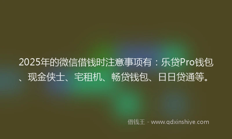 2025年的微信借钱时注意事项有：乐贷Pro钱包、现金侠士、宅租机、畅贷钱包、日日贷通等。