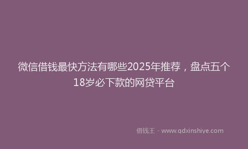 微信借钱最快方法有哪些2025年推荐，盘点五个18岁必下款的网贷平台