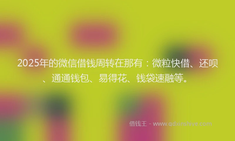 2025年的微信借钱周转在那有：微粒快借、还呗、通通钱包、易得花、钱袋速融等。