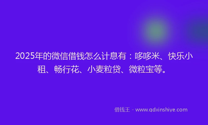 2025年的微信借钱怎么计息有：哆哆米、快乐小租、畅行花、小麦粒贷、微粒宝等。
