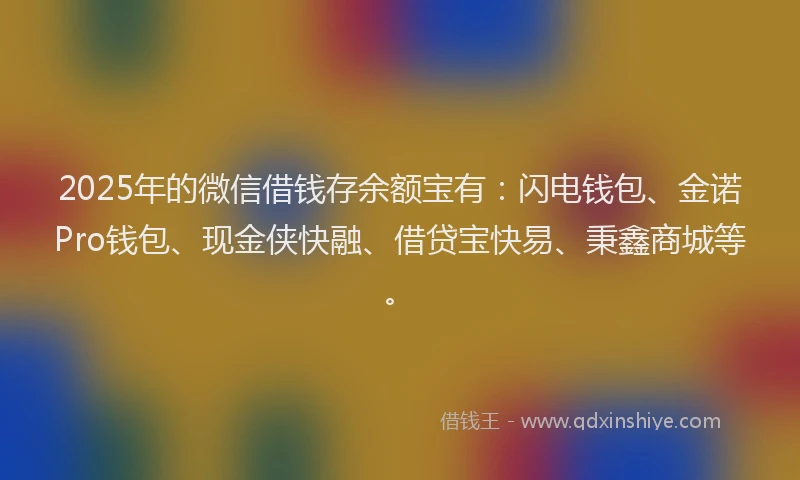 2025年的微信借钱存余额宝有：闪电钱包、金诺Pro钱包、现金侠快融、借贷宝快易、秉鑫商城等。