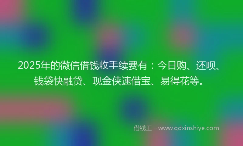 2025年的微信借钱收手续费有：今日购、还呗、钱袋快融贷、现金侠速借宝、易得花等。