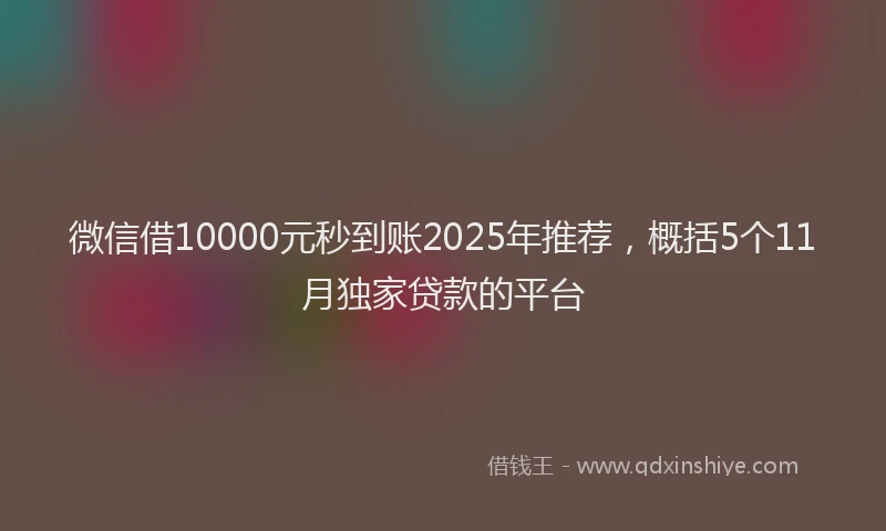 微信借10000元秒到账2025年推荐，概括5个11月独家贷款的平台